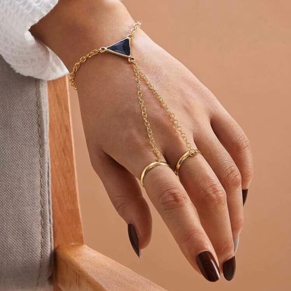 Jewelry 333 Goldblack Triangle Ring Bracelet Hand Chain Poshmark